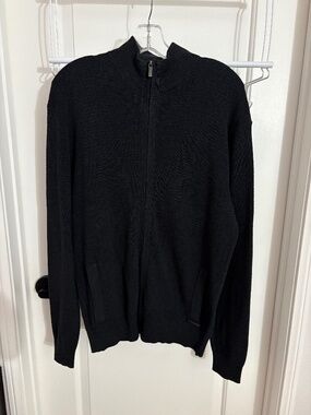 Christian Berg Stockholm Ribbed Full-Zip Cotton Sweater Jacket Black Men’s Large